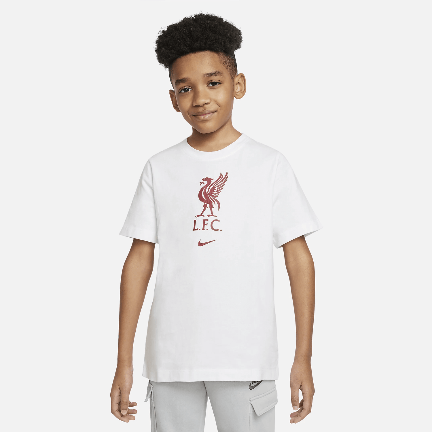 Nike 2022-23 Liverpool Youth Crest Tee - White (Model - Front)