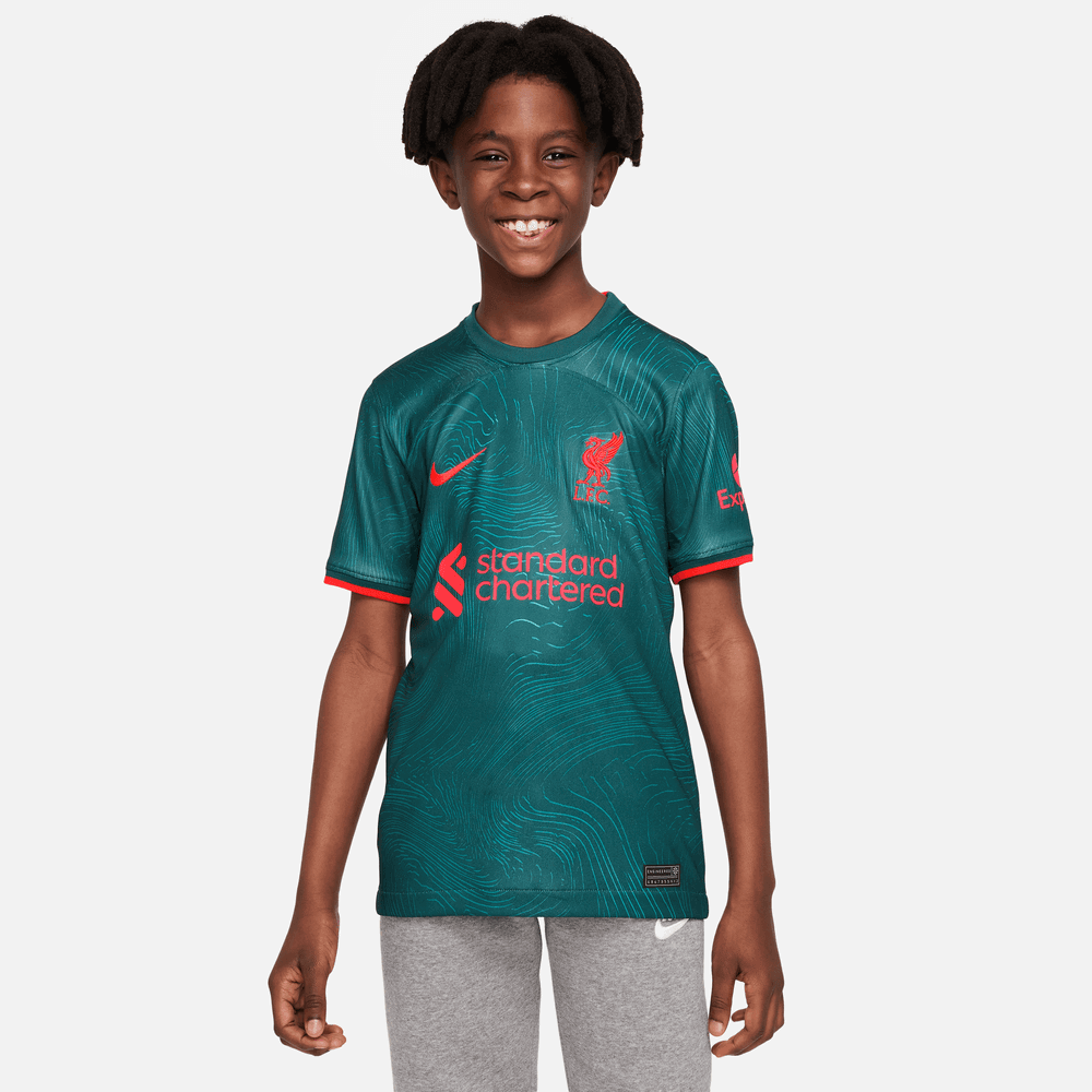 Nike 2022-23 Liverpool Youth Third Jersey - Atomic Teal-Siren Red (Model - Front)