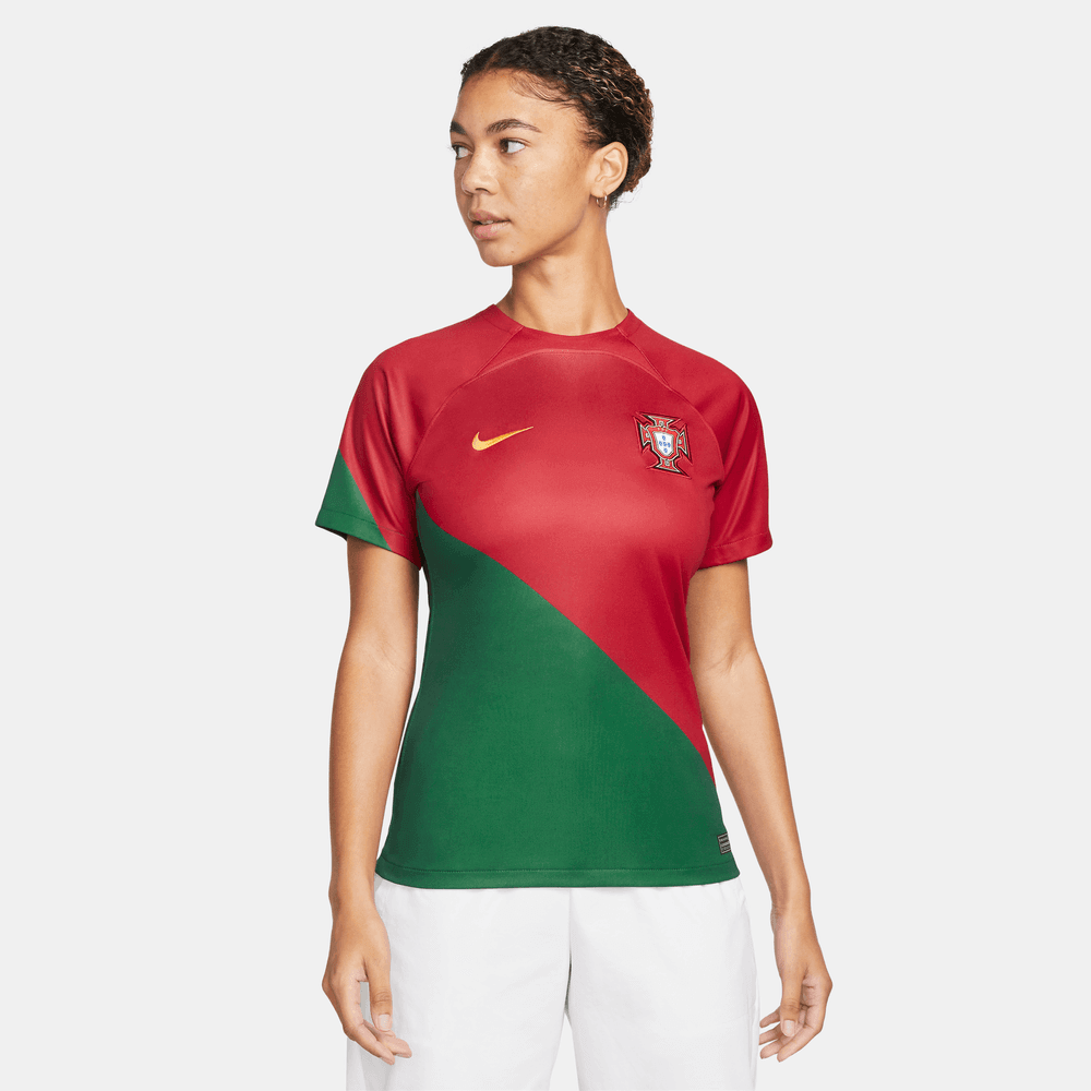 Nike 2022-23 Portugal Women's Stadium Home Jersey - Red-Green (Model - Front)