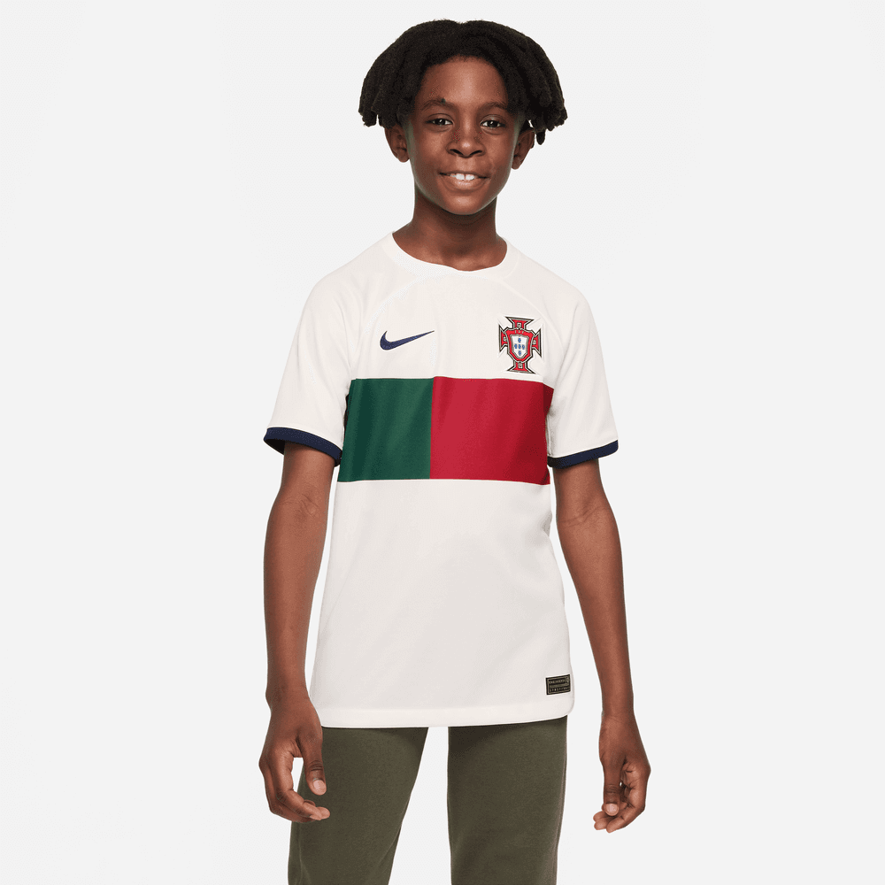 Nike 2022-23 Portugal Youth Away Jersey - White-Red-Green (Model - Front)