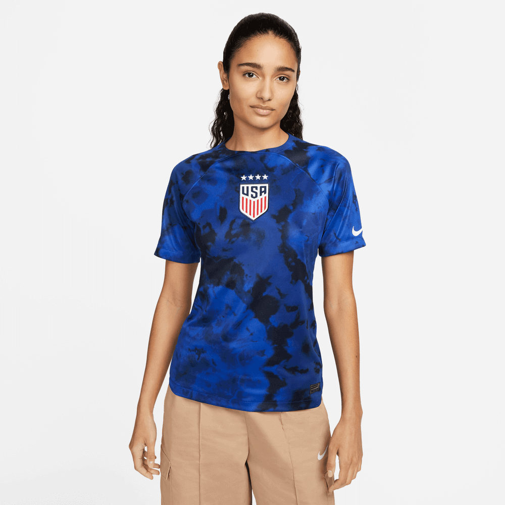 Nike 2022-23 USA Away Women 4 Star Jersey Bright Blue-White (Model - Front)