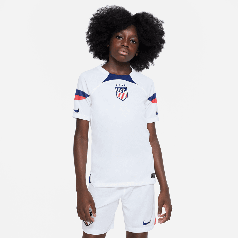 Nike 2022-23 USA Home Youth 4 Stars White-Loyal Blue (Model - Front)