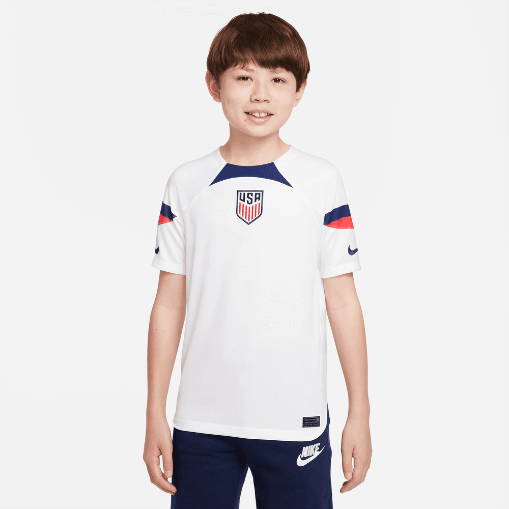 Nike 2022-23 USA Home Youth Jersey White-Loyal Blue (Model - Front)
