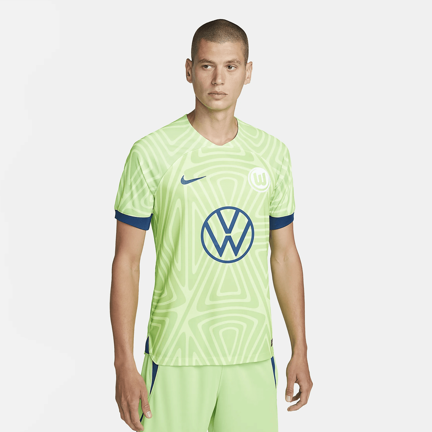 Nike 2022-23 Wolfsburg Stadium Home Jersey - Sub Lime-Coastal Blue (Model - Front)