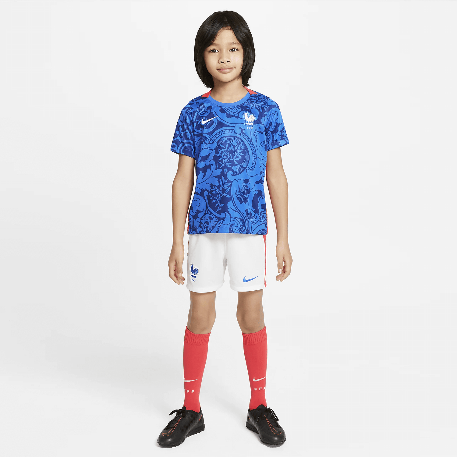 Nike 2022 France Kids' Mini Kit - Blue-White (Model - Front)