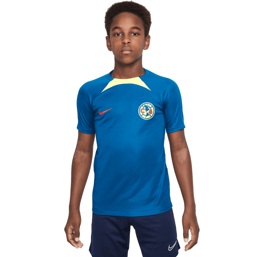 Nike 2023-24 Club America Youth Academy Drill Top - Blue-Yellow (Model - Front)