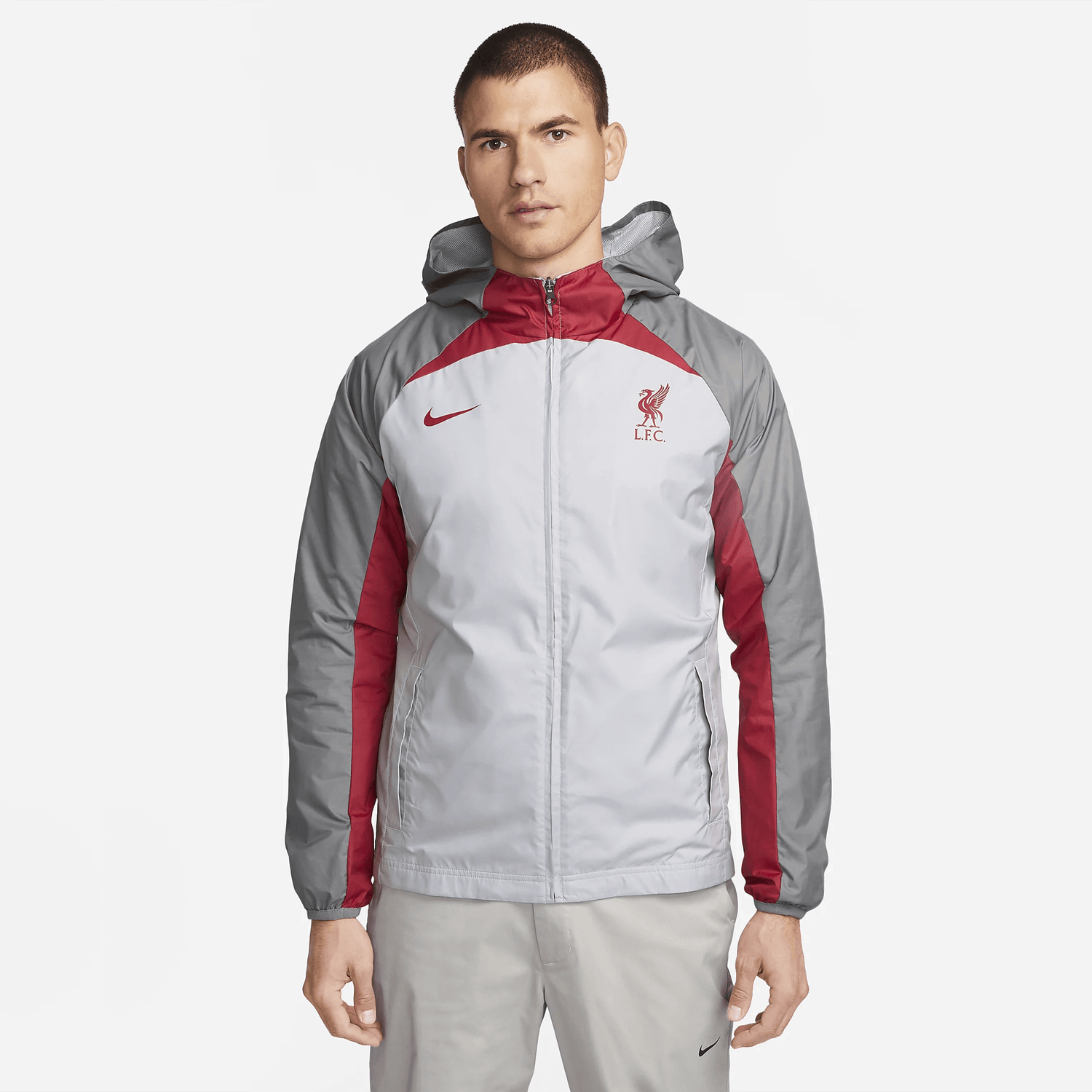 Nike 2023-24 Liverpool FC AWF Jacket - Grey-Red (Model - Front)