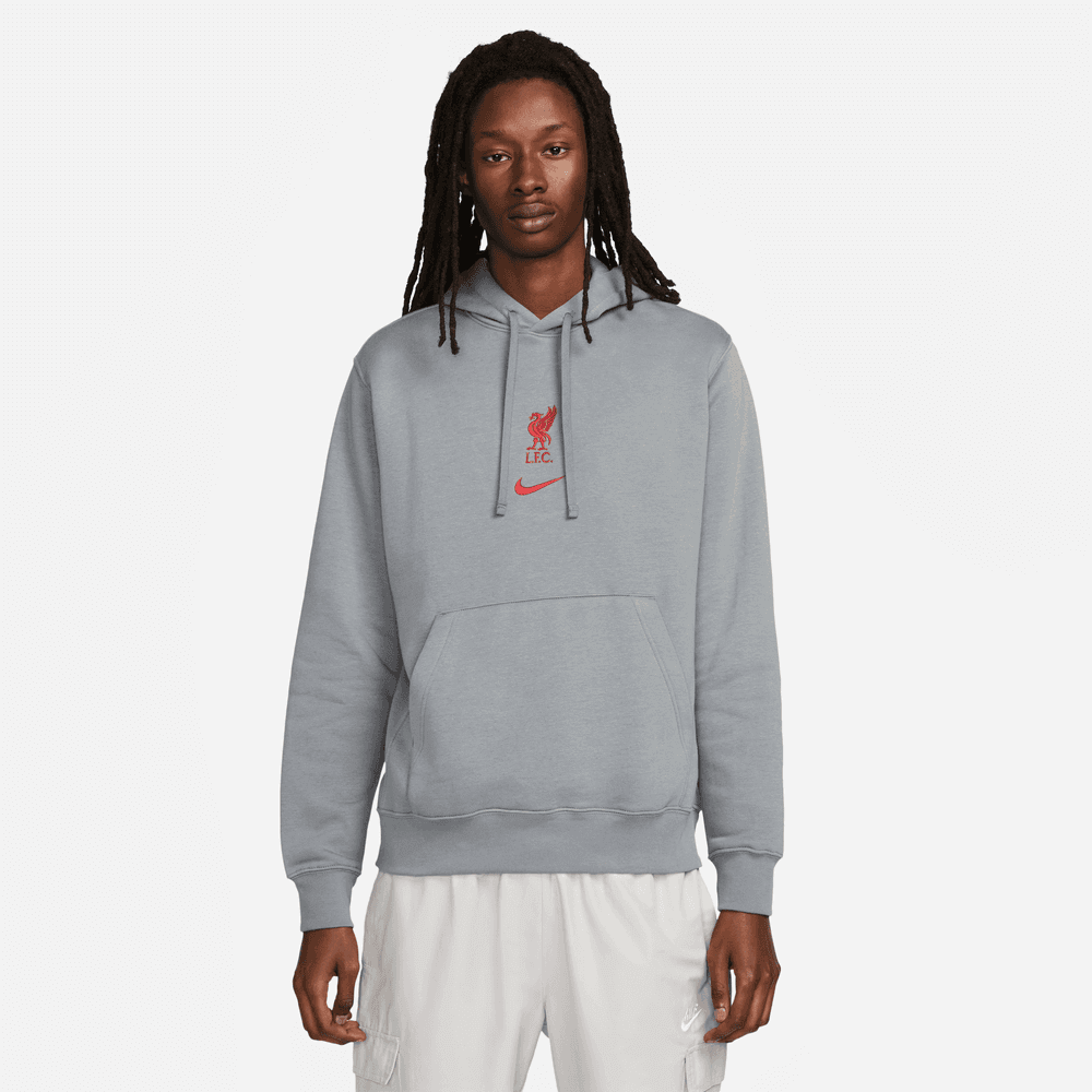 Nike 2023 Liverpool FC Fleece PO Hoodie - Grey (Model - Front)