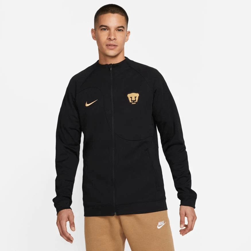 Nike 2023 Pumas UNAM Academy Pro Full-Zip Knit Jacket - Black-Gold (Model - Front)