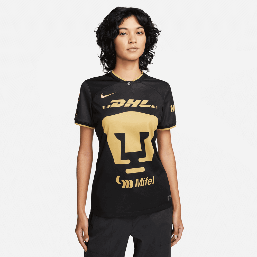 Nike 2023 Pumas Womens Third Jersey - Black - Gold (Model - Front)