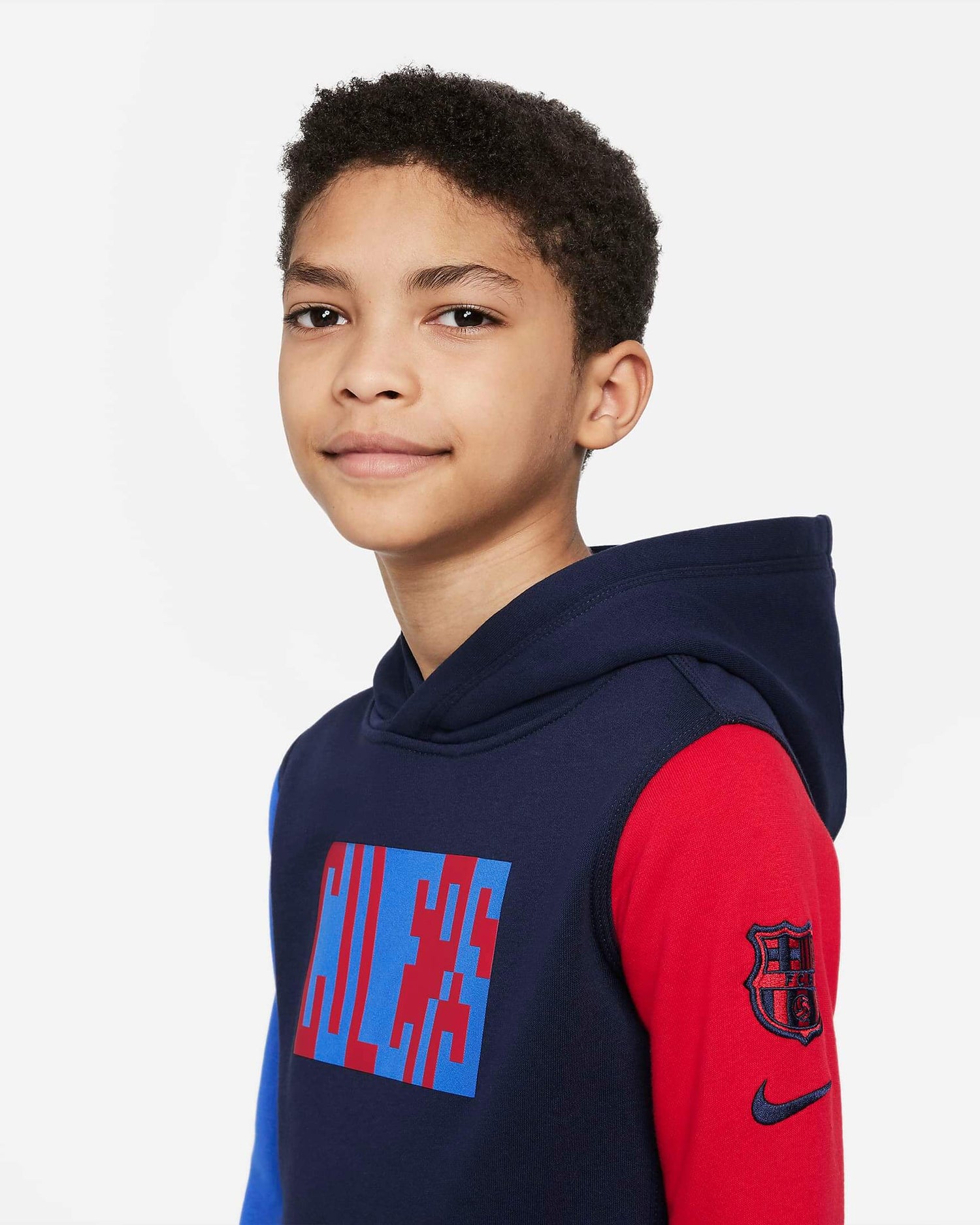 Nike 22-23 Barcelona Youth NSW Club Pullover Hoodie - Obsidian-Blue-Red (Detail 1)