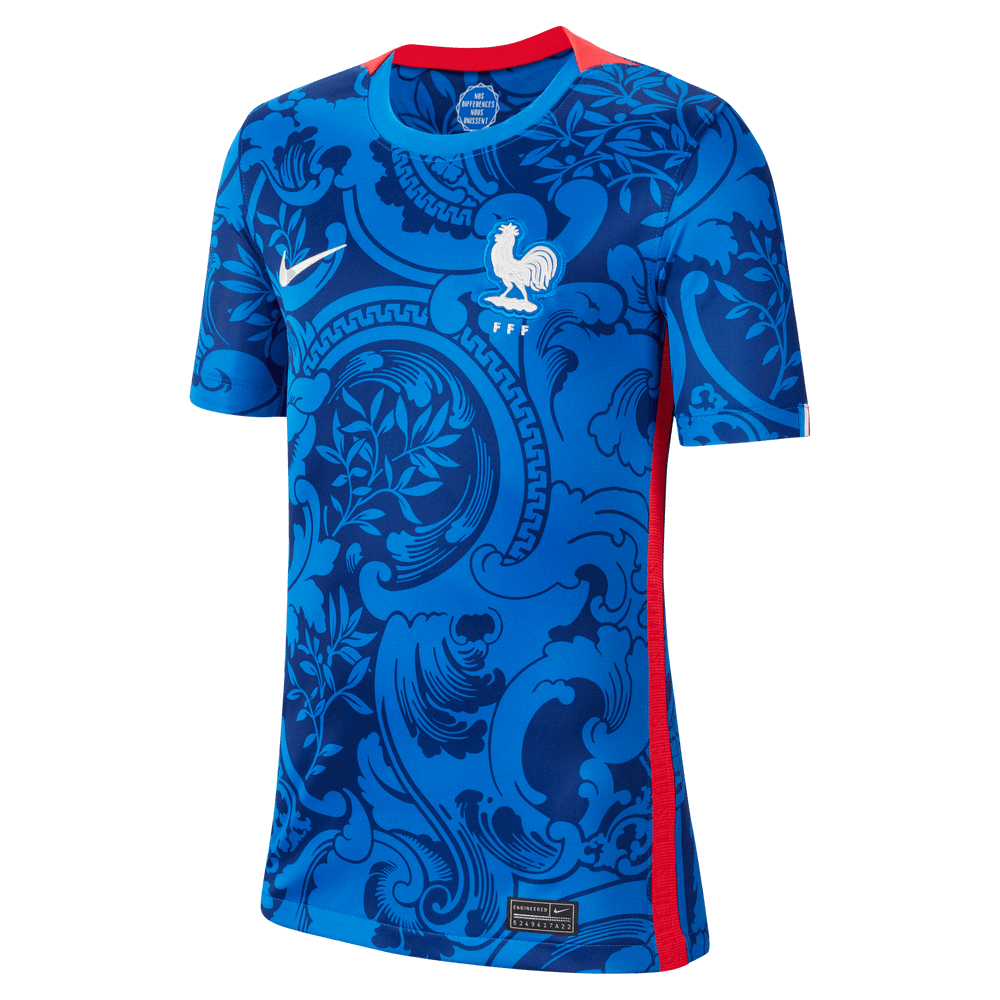 Nike France Home EC22 Youth Jersey Cobalt-Red-White (Front)