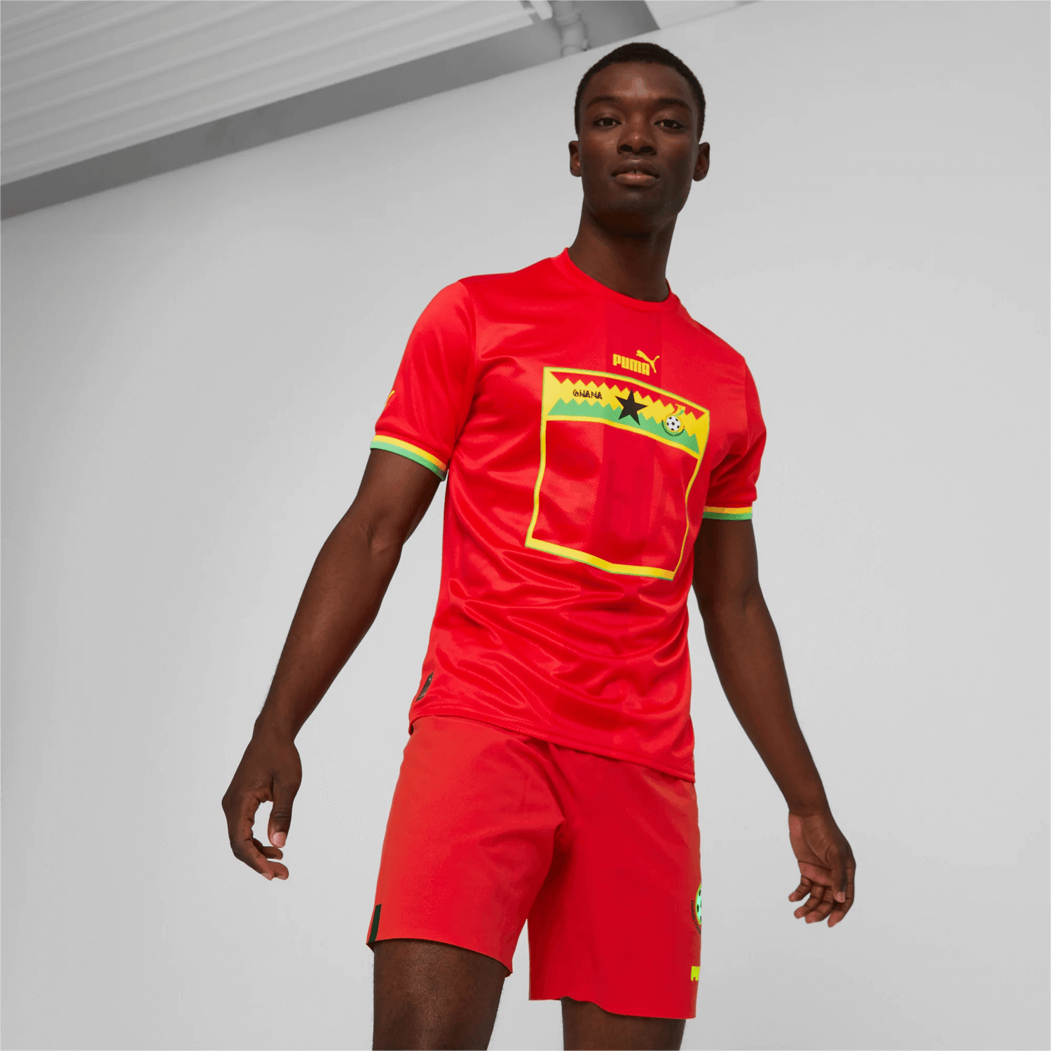 Puma 2022-23 Ghana Away Jersey Red-Yellow (Model - Front)