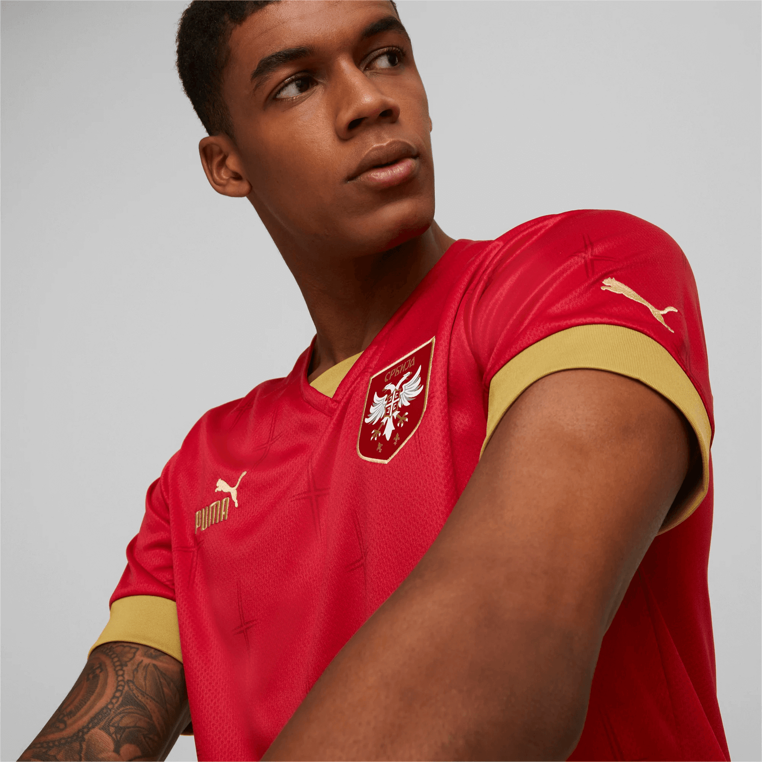 Puma 2022-23 Serbia Home Jersey - Red-Gold (Detail 1)