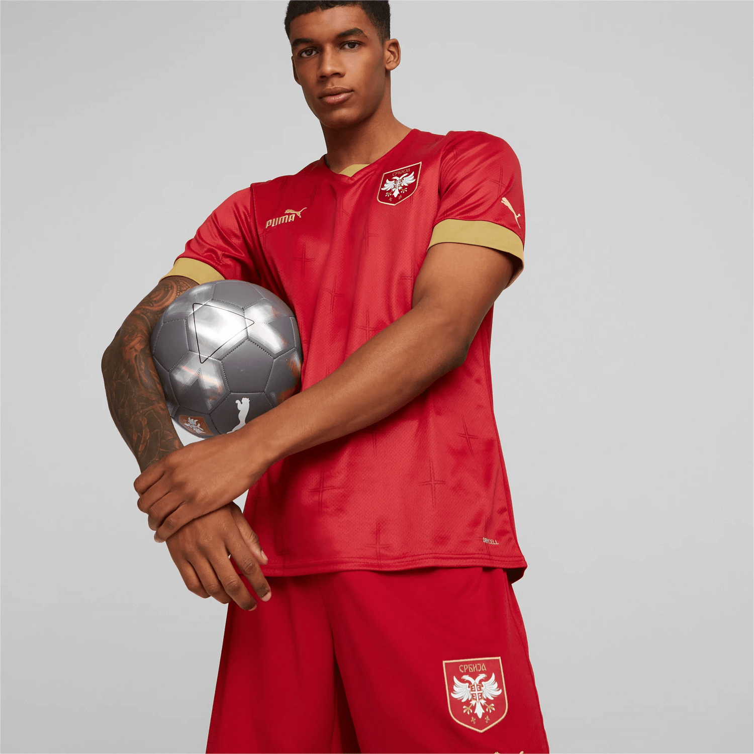 Puma 2022-23 Serbia Home Jersey - Red-Gold (Model - Front)