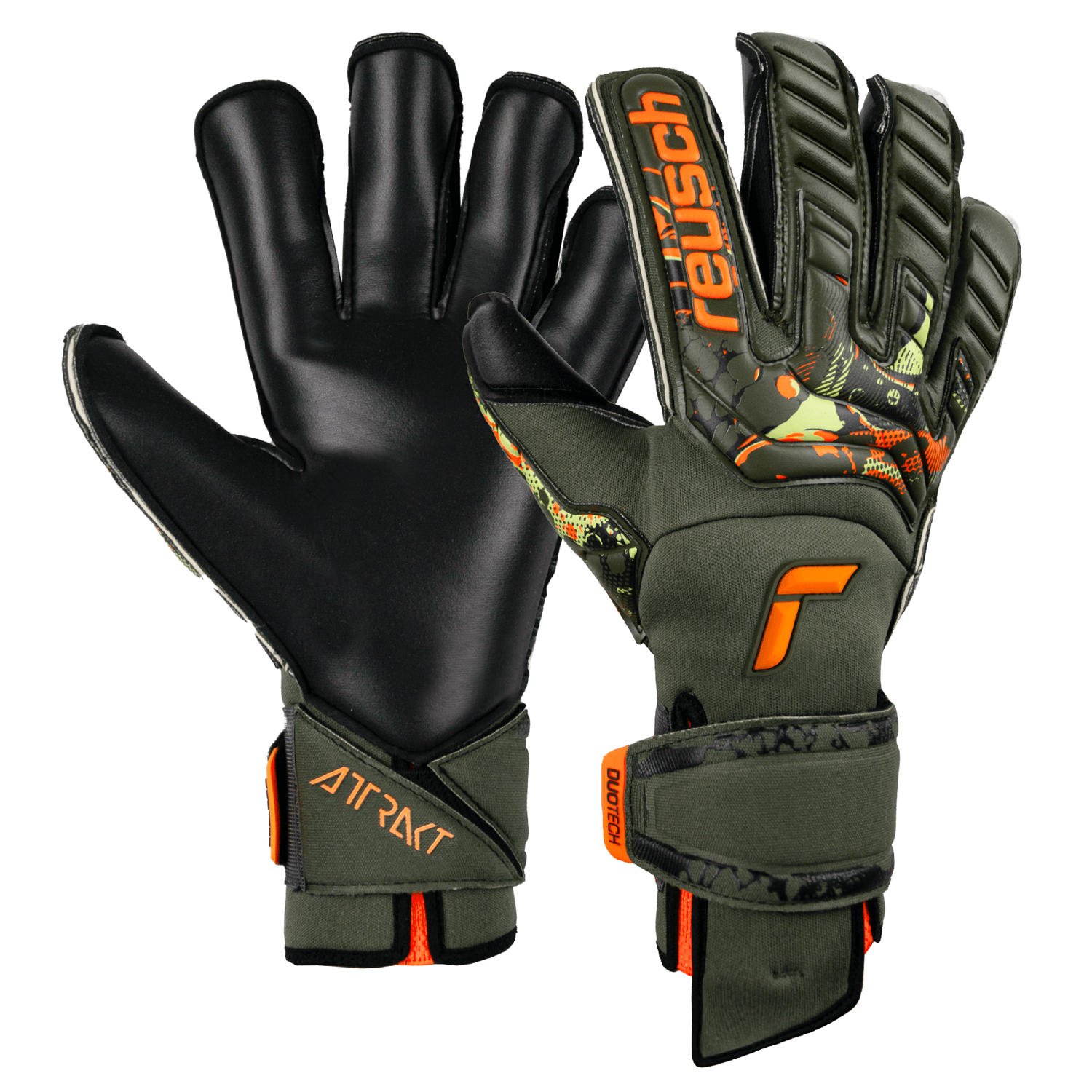 Reusch Attrakt Duo Evolution AdaptiveFlex Goalkeeper Gloves - Desert Green-Shocking Orange (Pair)