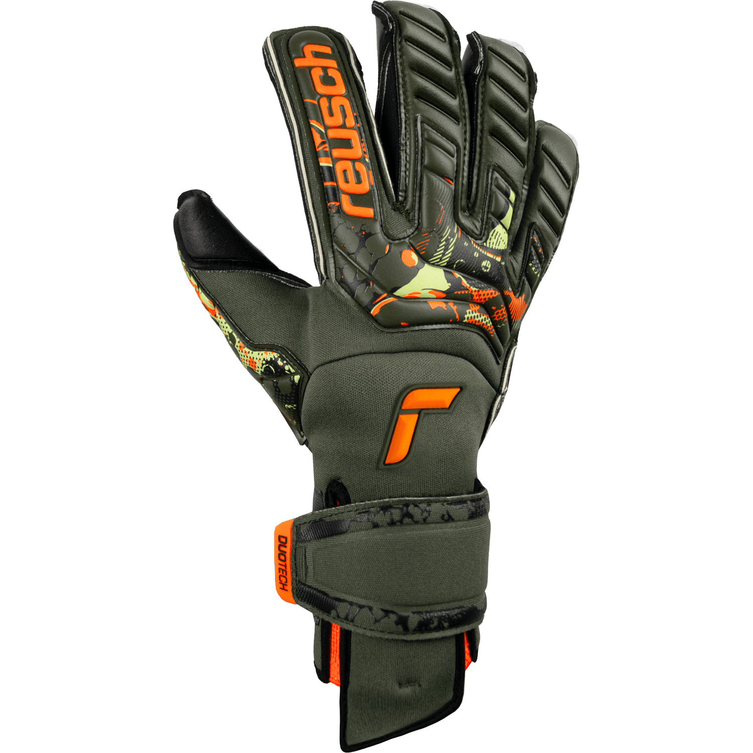 Reusch Attrakt Duo Evolution AdaptiveFlex Goalkeeper Gloves - Desert Green-Shocking Orange (Single - Outer)