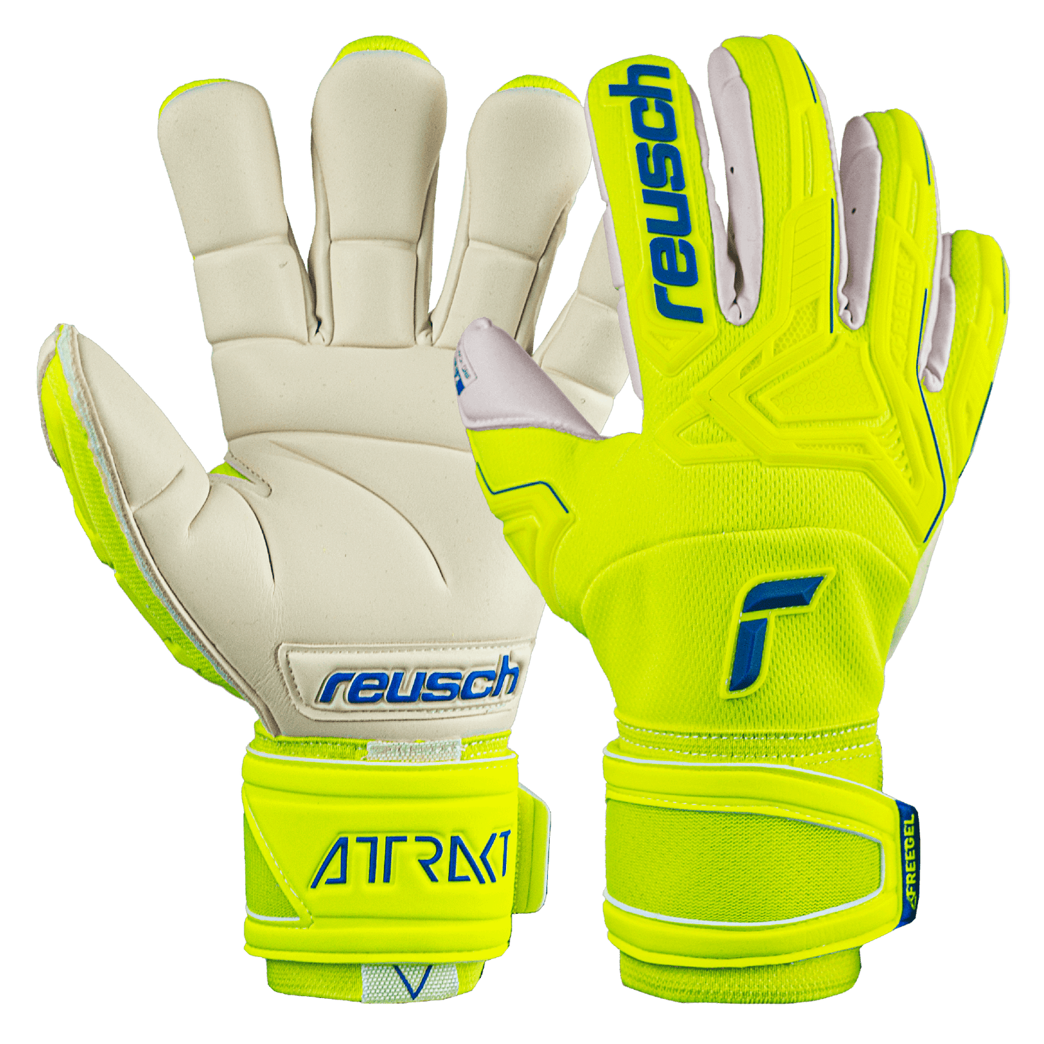 Reusch Attrakt Freegel Gold X Finger Support Goalkeeper Gloves - Yellow-Blue-White (Set(