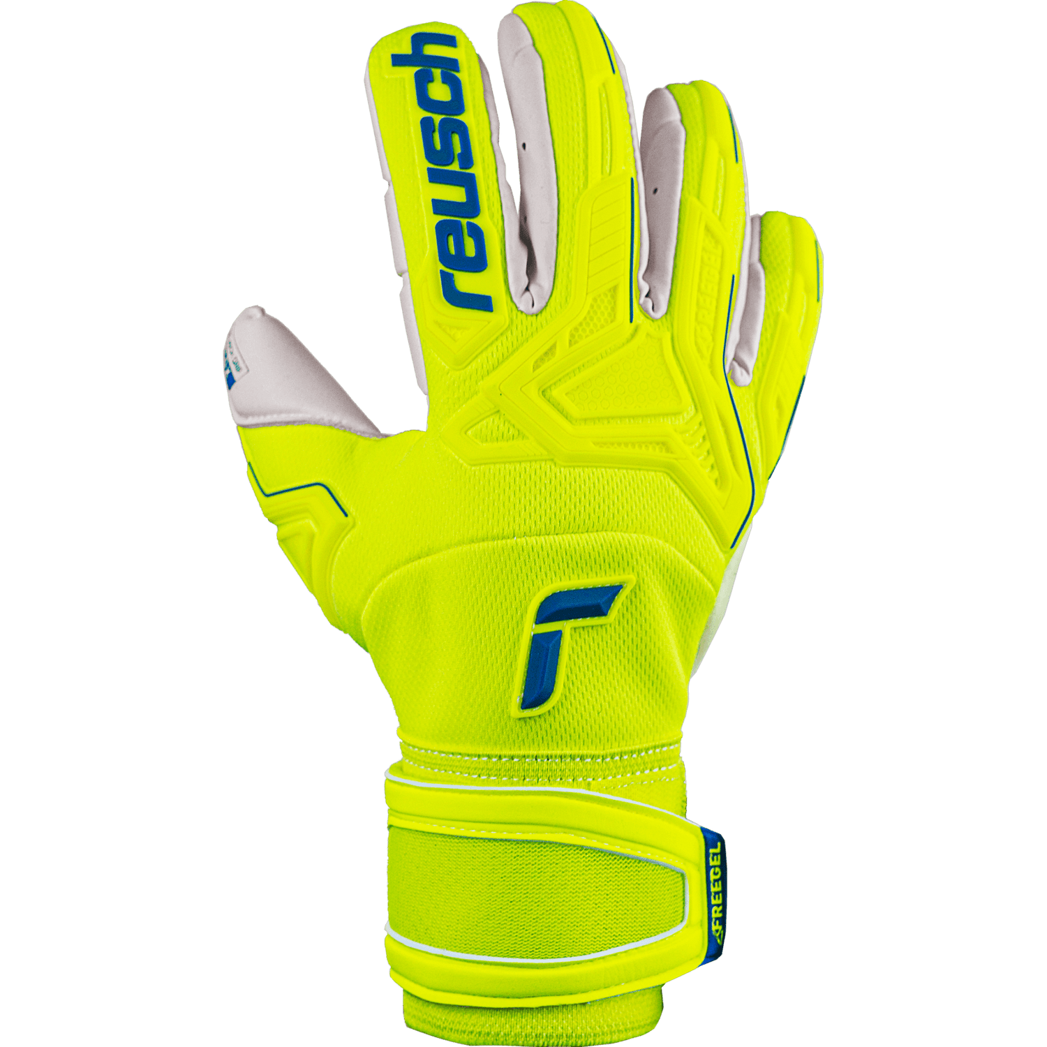 Reusch Attrakt Freegel Gold X Finger Support Goalkeeper Gloves - Yellow-Blue-White (Single - Outer)