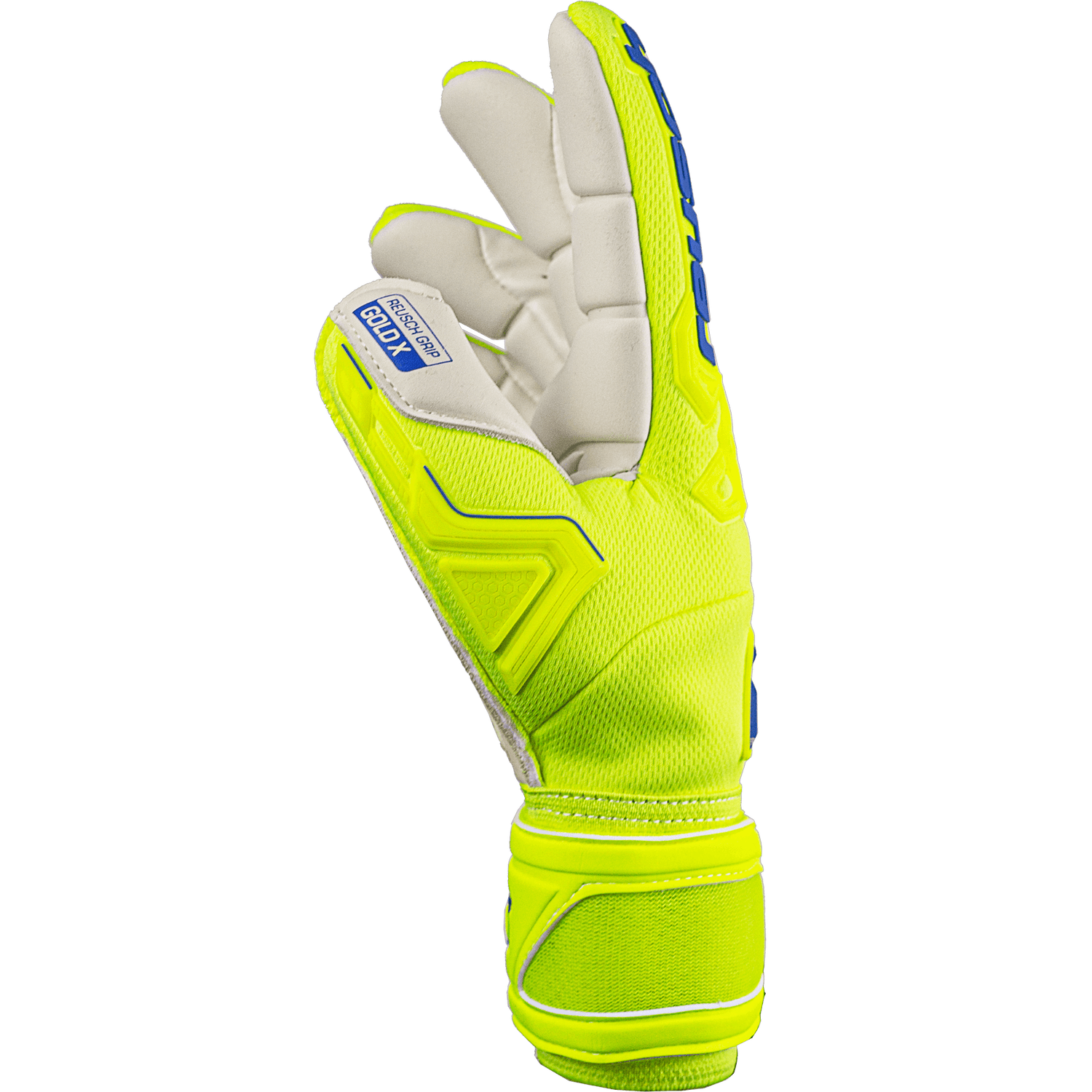 Reusch Attrakt Freegel Gold X Finger Support Goalkeeper Gloves - Yellow-Blue-White (Single - Side)