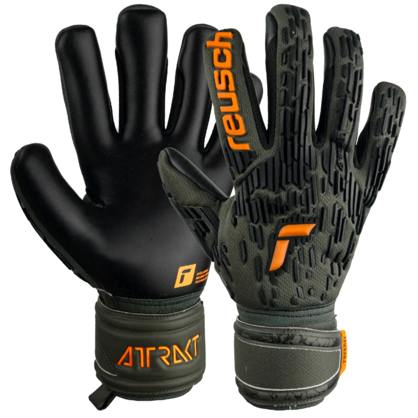 Reusch Attrakt Freegel Silver Goalkeeper Gloves - Desert Green-Orange-Black
