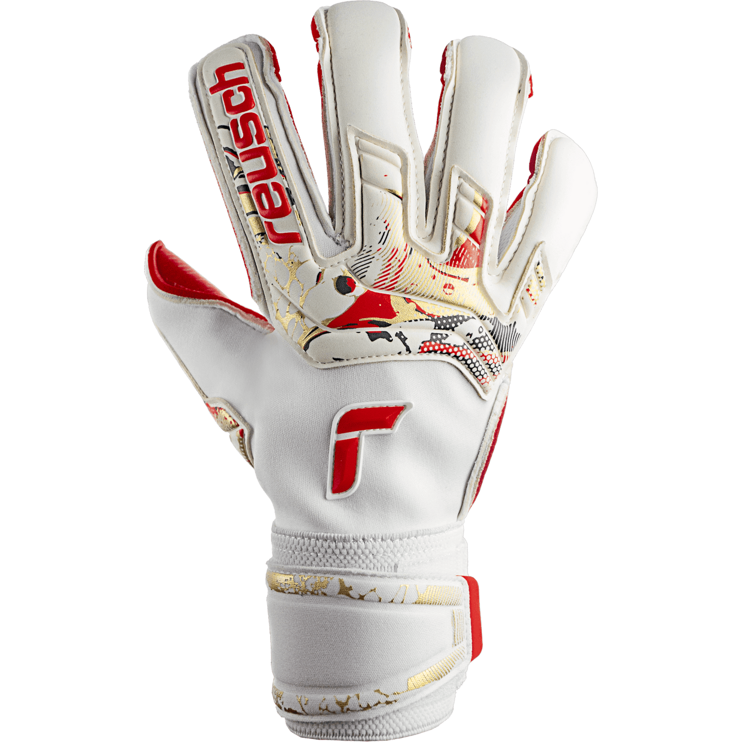 Reusch Attrakt Gold X Glueprint Ortho-Tec FS Goalkeeper Gloves - White-Gold-Red (Single - Outer)