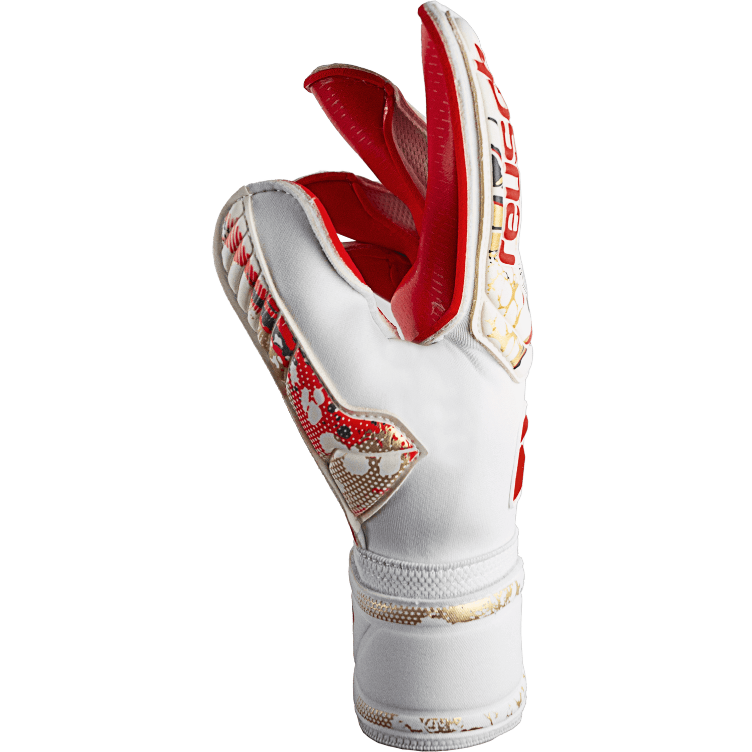 Reusch Attrakt Gold X Glueprint Ortho-Tec FS Goalkeeper Gloves - White-Gold-Red (Single - Side)