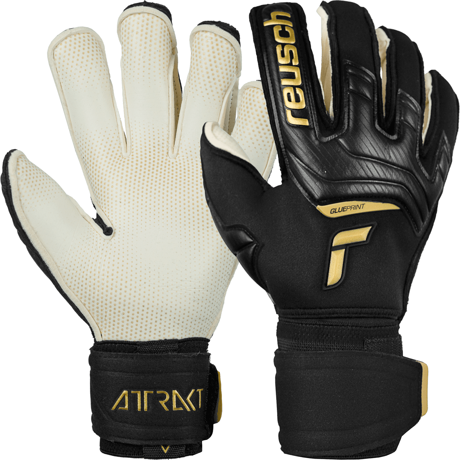 Reusch Attrakt Gold X Glueprint Ortho-Tec Goalkeeper Gloves - Black-Gold (Pair)