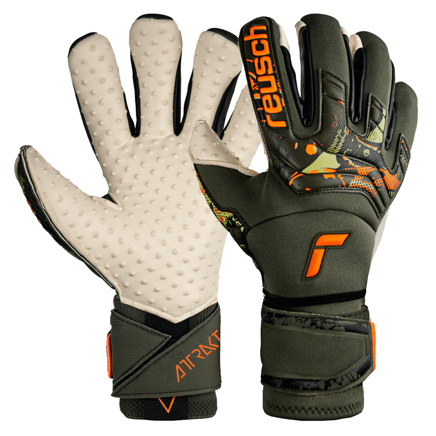 Reusch Attrakt Speedbump Ortho-Tec Goalkeeper Gloves - Desert Green-Shocking Orange (Pair)