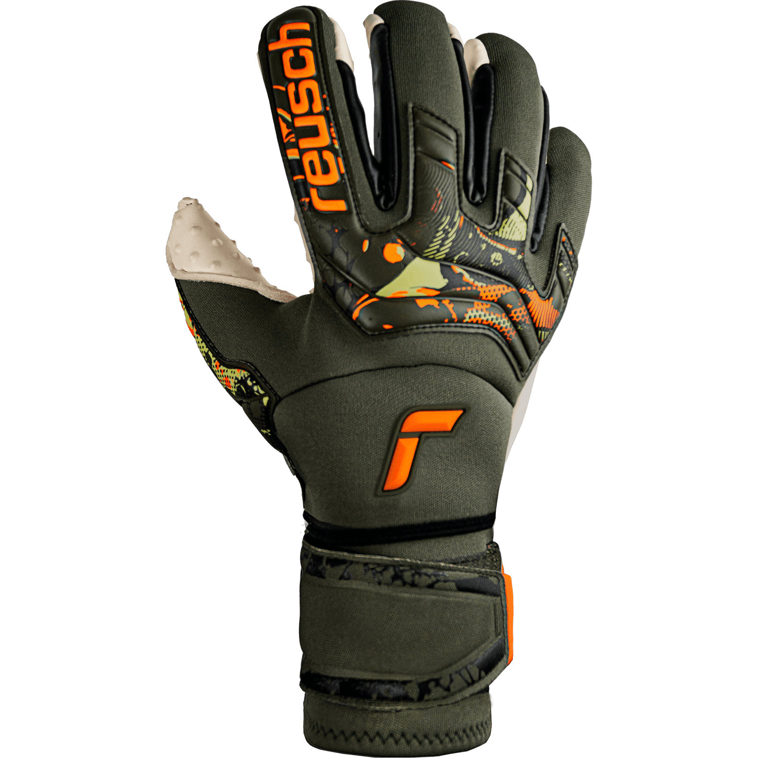 Reusch Attrakt Speedbump Ortho-Tec Goalkeeper Gloves - Desert Green-Shocking Orange (Single - Outer)