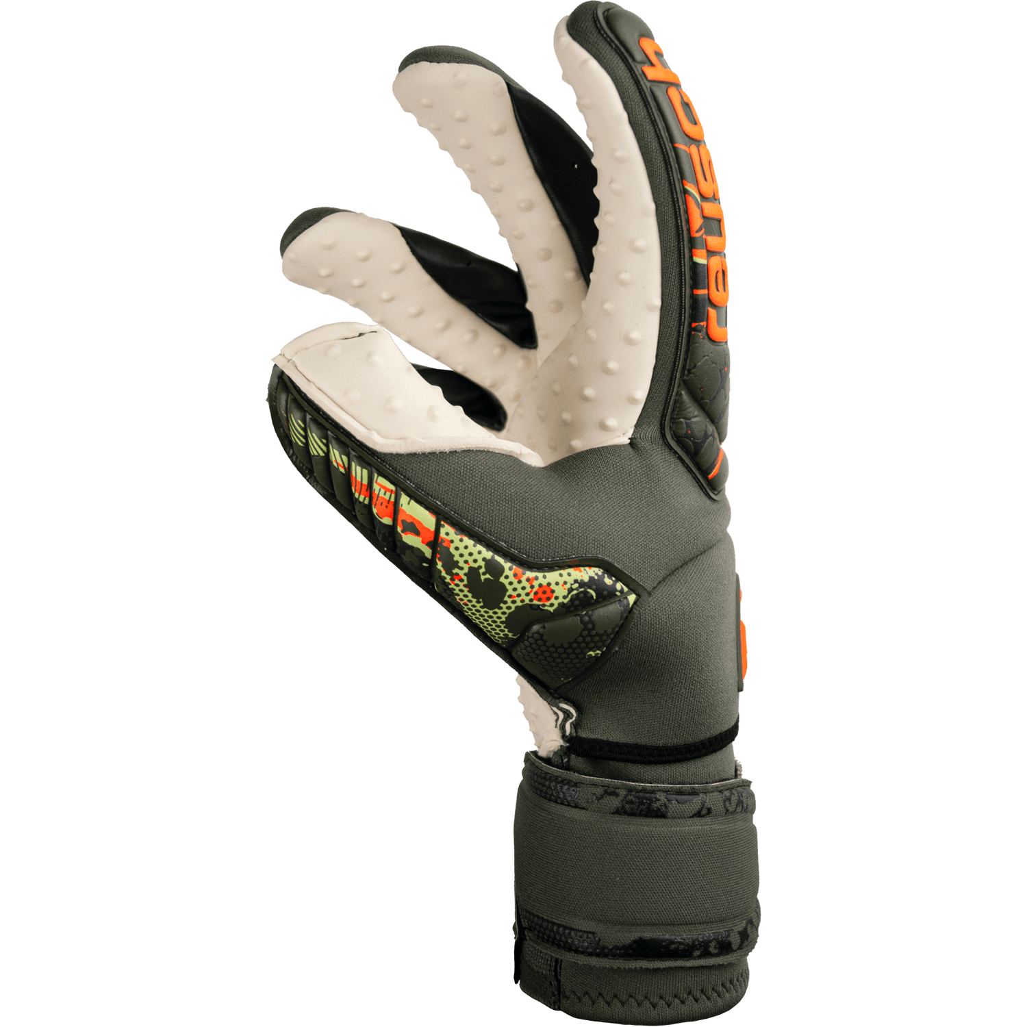 Reusch Attrakt Speedbump Ortho-Tec Goalkeeper Gloves - Desert Green-Shocking Orange (Single - Side)
