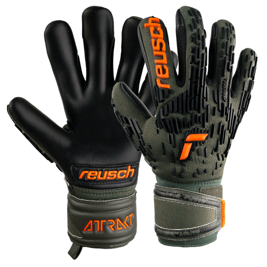 Reusch JR Attrakt Freegel Gold FS Goalkeeper Gloves - Desert Green-Shocking Orange (Pair)