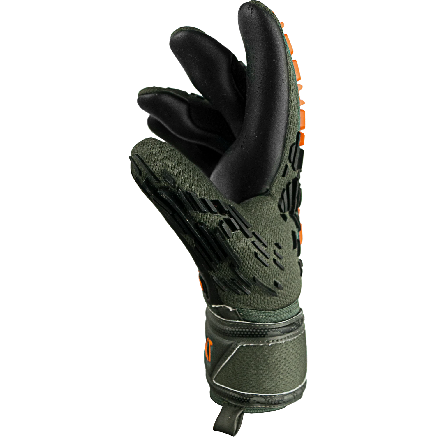 Reusch JR Attrakt Freegel Silver Finger Support Goalkeeper Gloves - Desert Green-Orange-Black (Single - Side)
