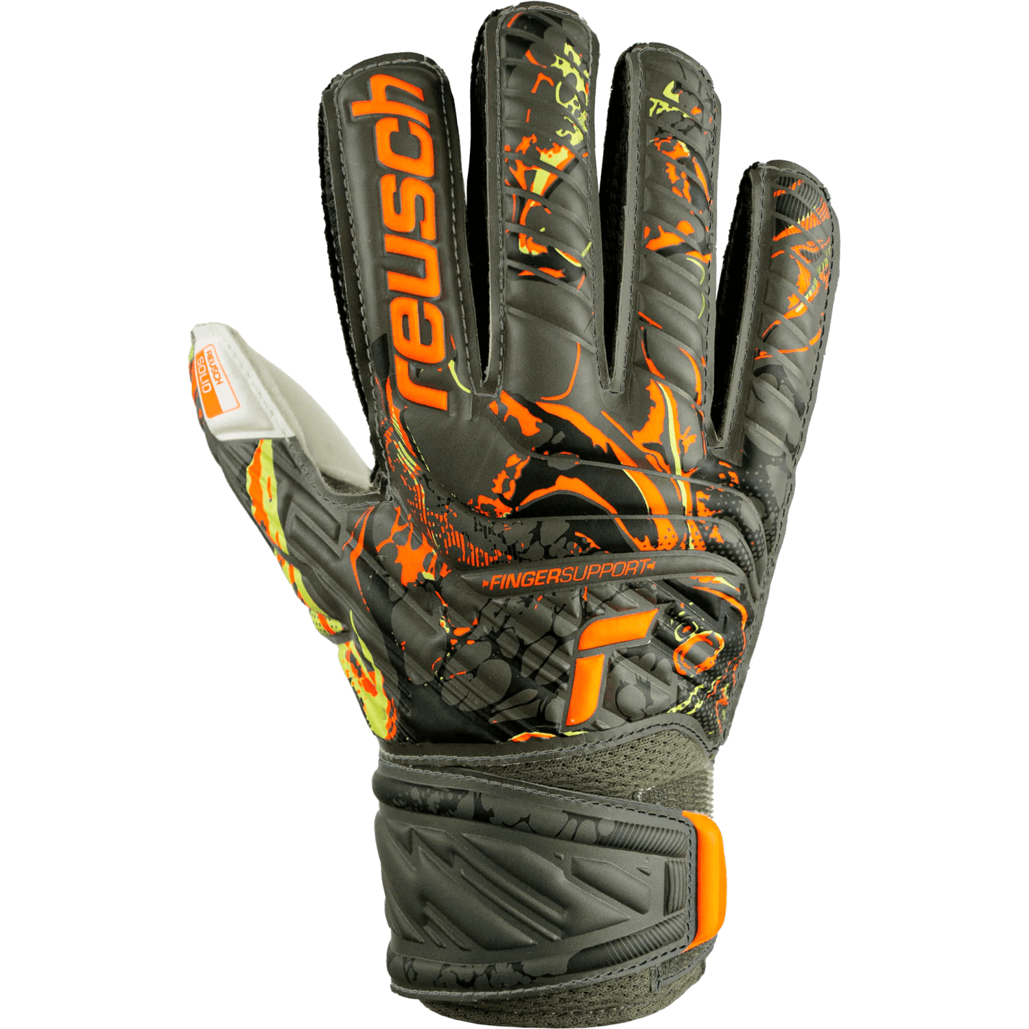 Reusch JR Attrakt Solid Finger Support Goalkeeper Gloves - Desert Green - Orange (Single - Outer)