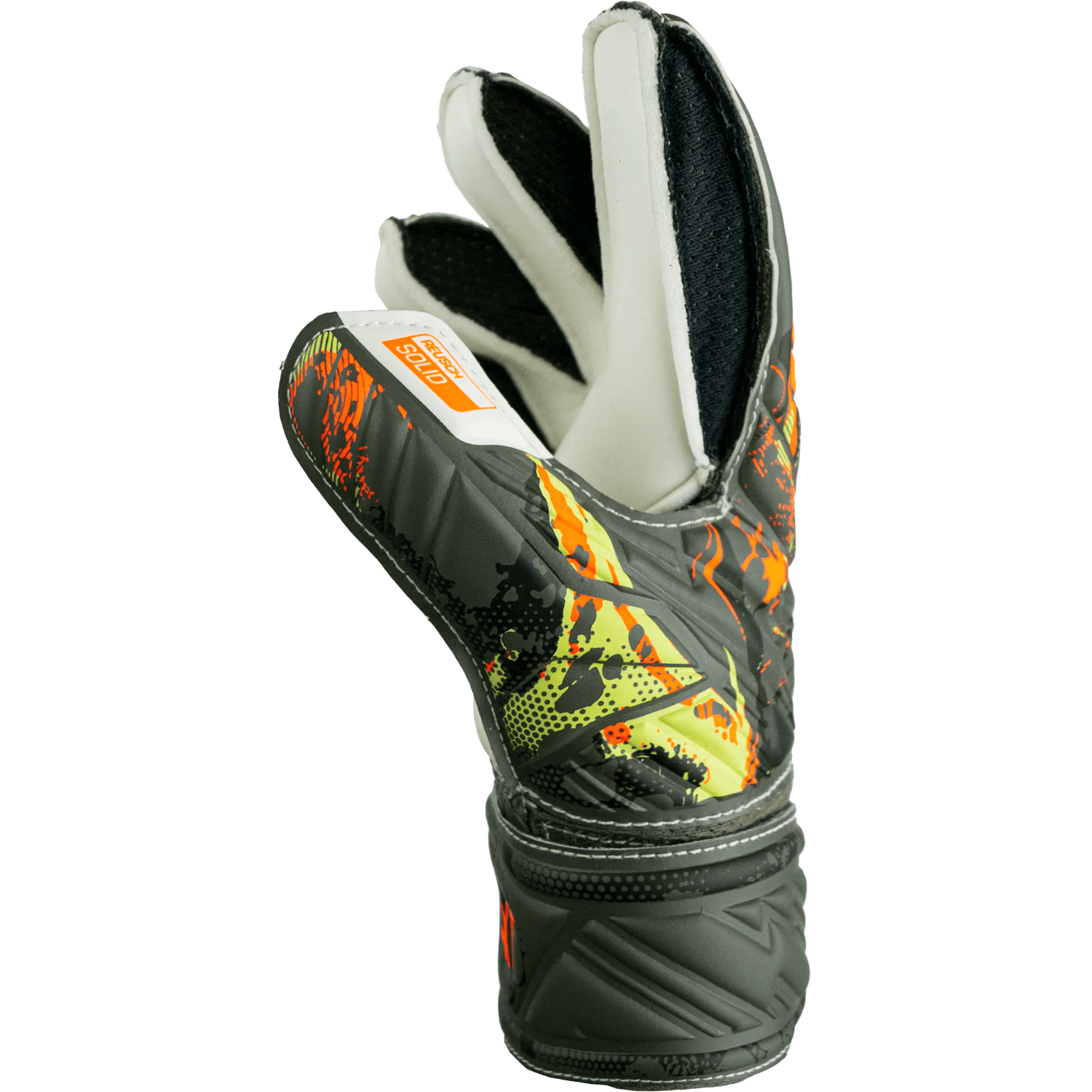 Reusch JR Attrakt Solid Finger Support Goalkeeper Gloves - Desert Green - Orange (Single - Side)