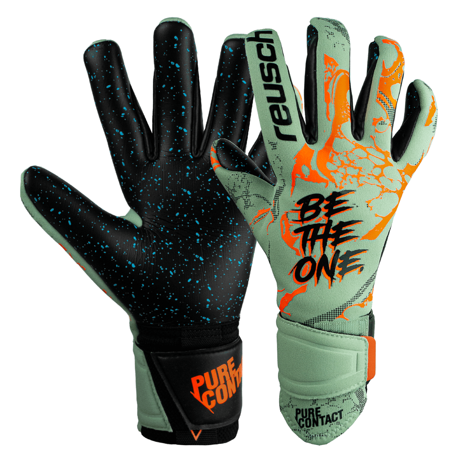 Reusch Pure Contact Fusion Goalkeeper Gloves - Shark Green-Shocking Orange-Black (Pair - Inner and Outer)