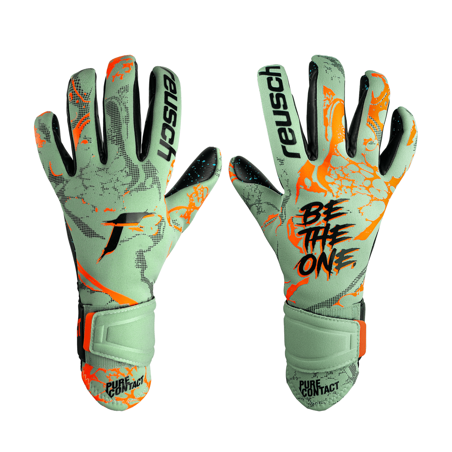 Reusch Pure Contact Fusion Goalkeeper Gloves - Shark Green-Shocking Orange-Black (Pair - Outer)