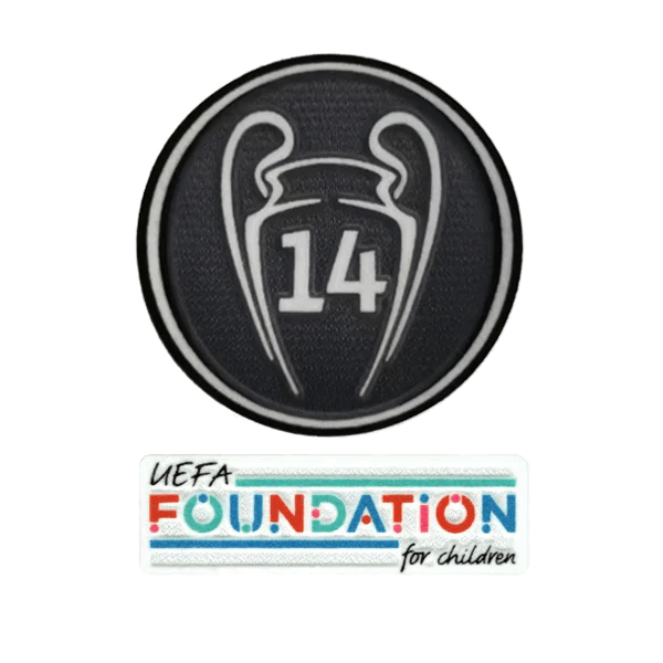 UEFA 21/22 Real Madrid Champion League 14 Trophy YOUTH Patch Set (Foundation Patch Included) (Pair)