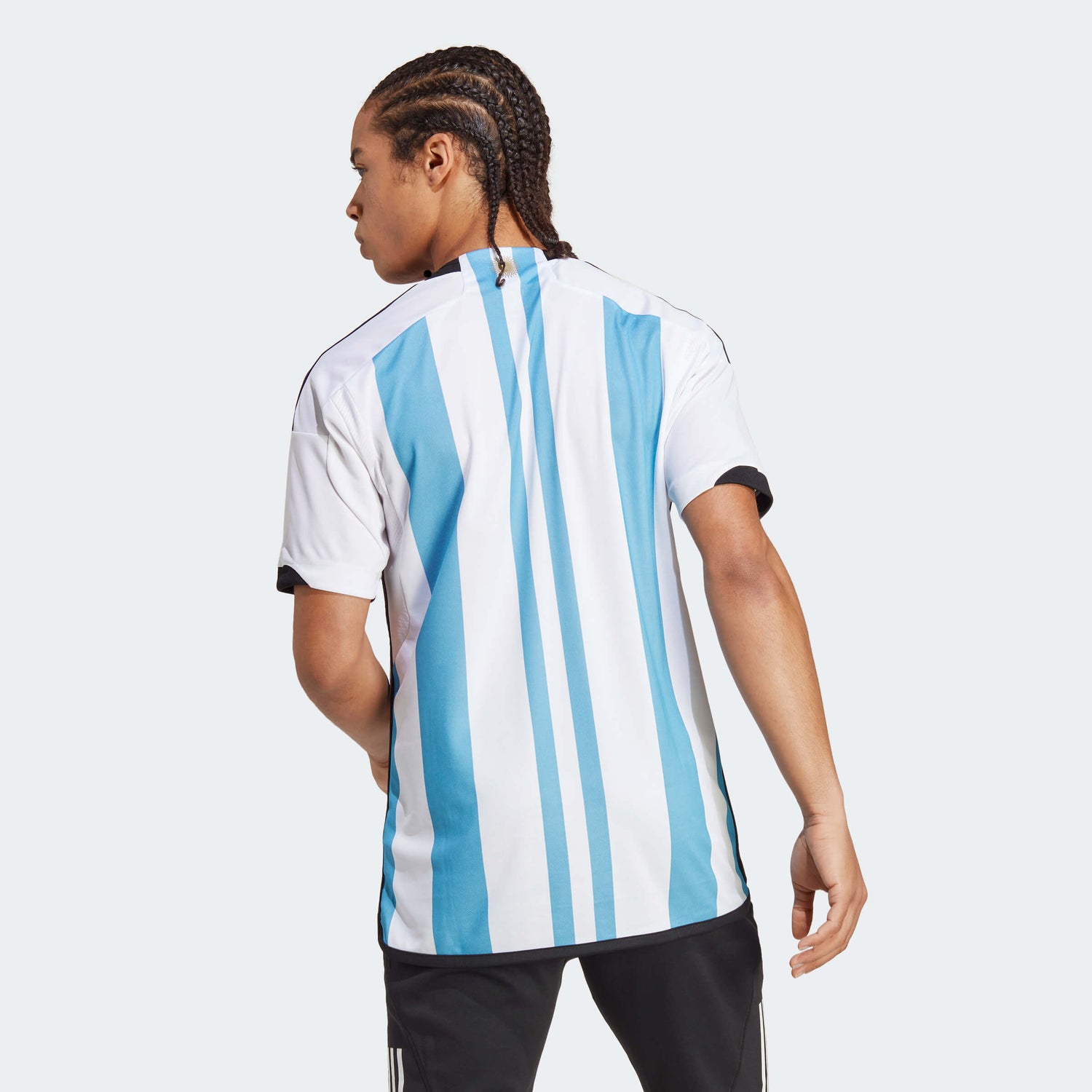 adidas 2022-23 Argentina Home Jersey World Cup 3 Star- White - Light Blue (Model - Back)