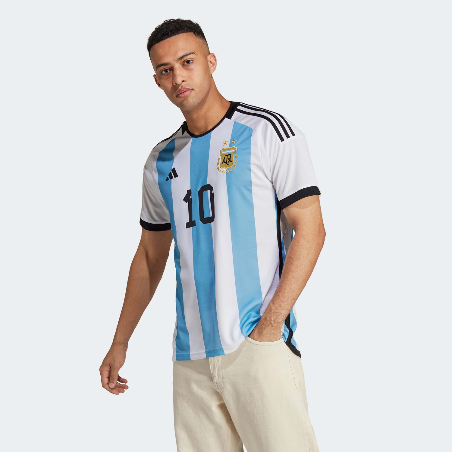 adidas 2022-23 Argentina Home Messi #10 Jersey - White-Light Blue (Model - Front)
