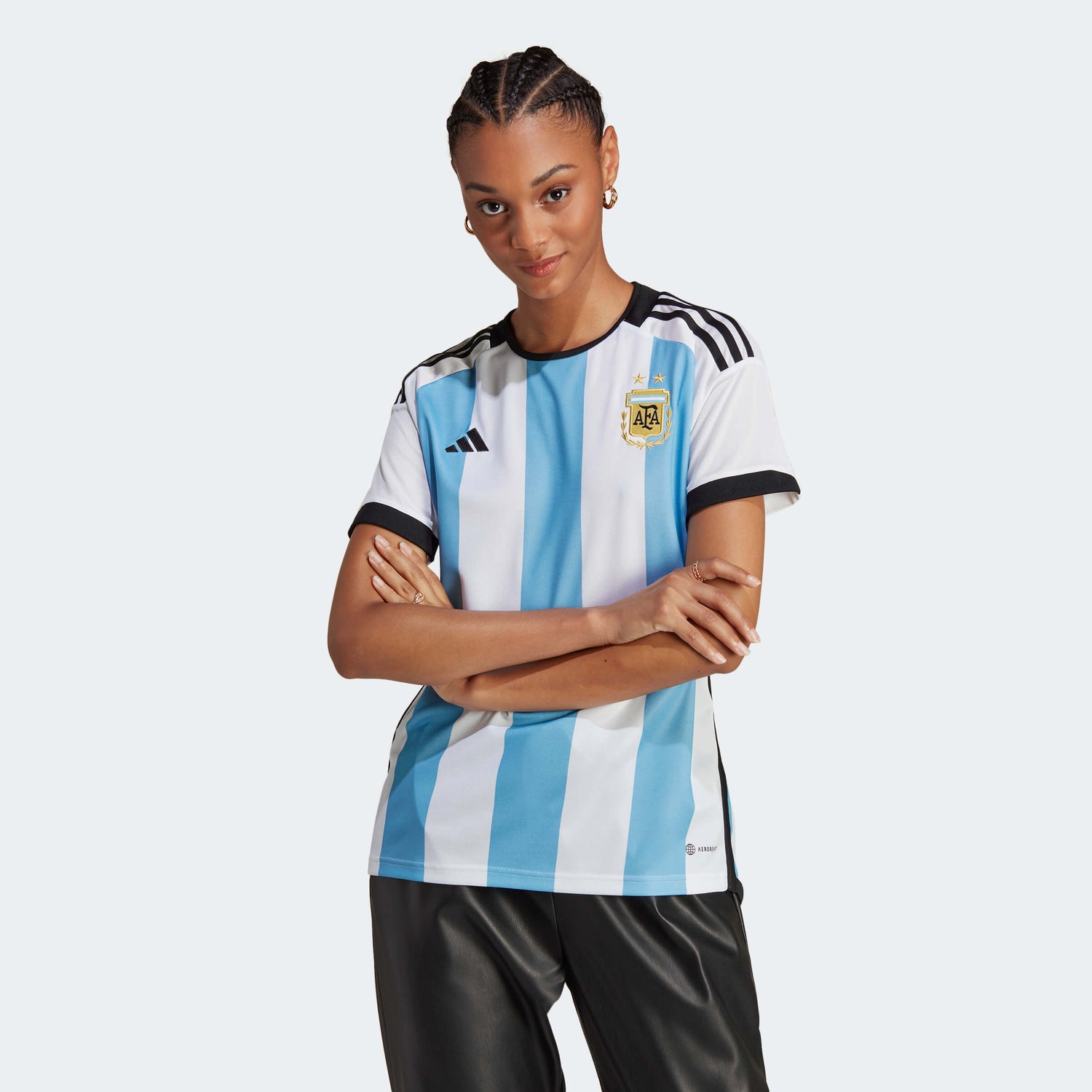 adidas 2022-23 Argentina Women's Home Jersey - White-Light Blue (Model - Front)
