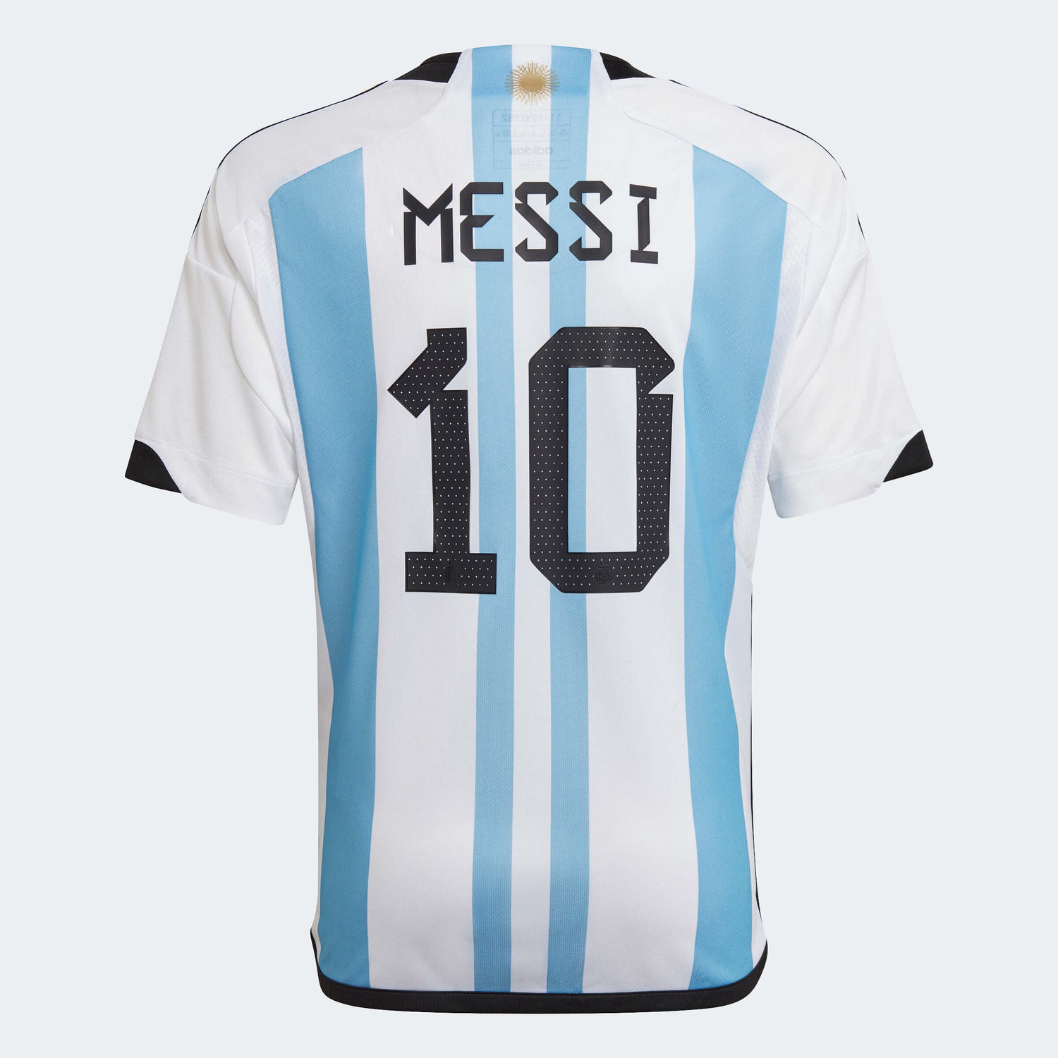 adidas 2022-23 Argentina Youth Home Messi #10 Jersey - White-Light Blue (Back)