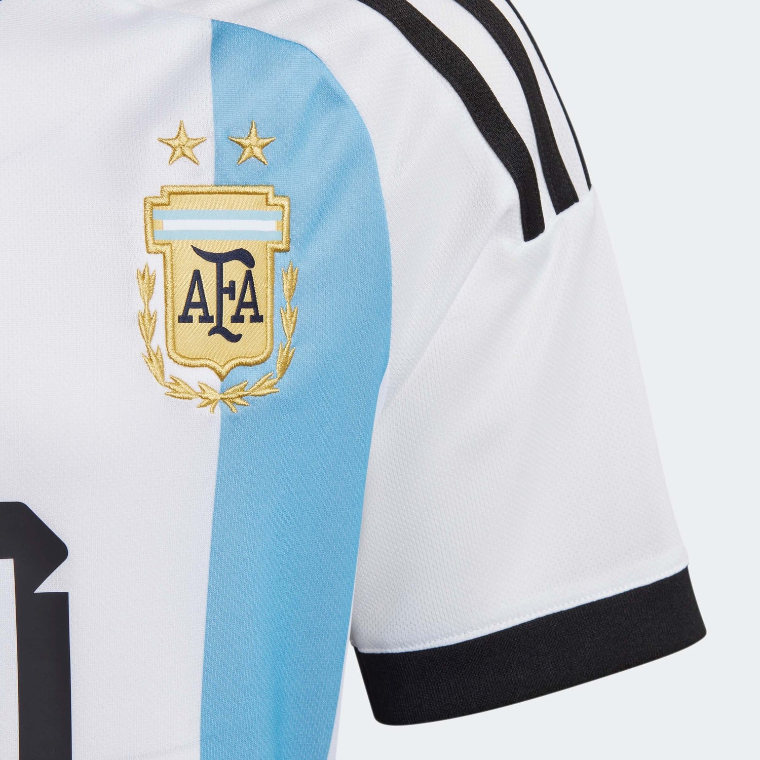 adidas 2022-23 Argentina Youth Home Messi #10 Jersey - White-Light Blue (Detail 1)