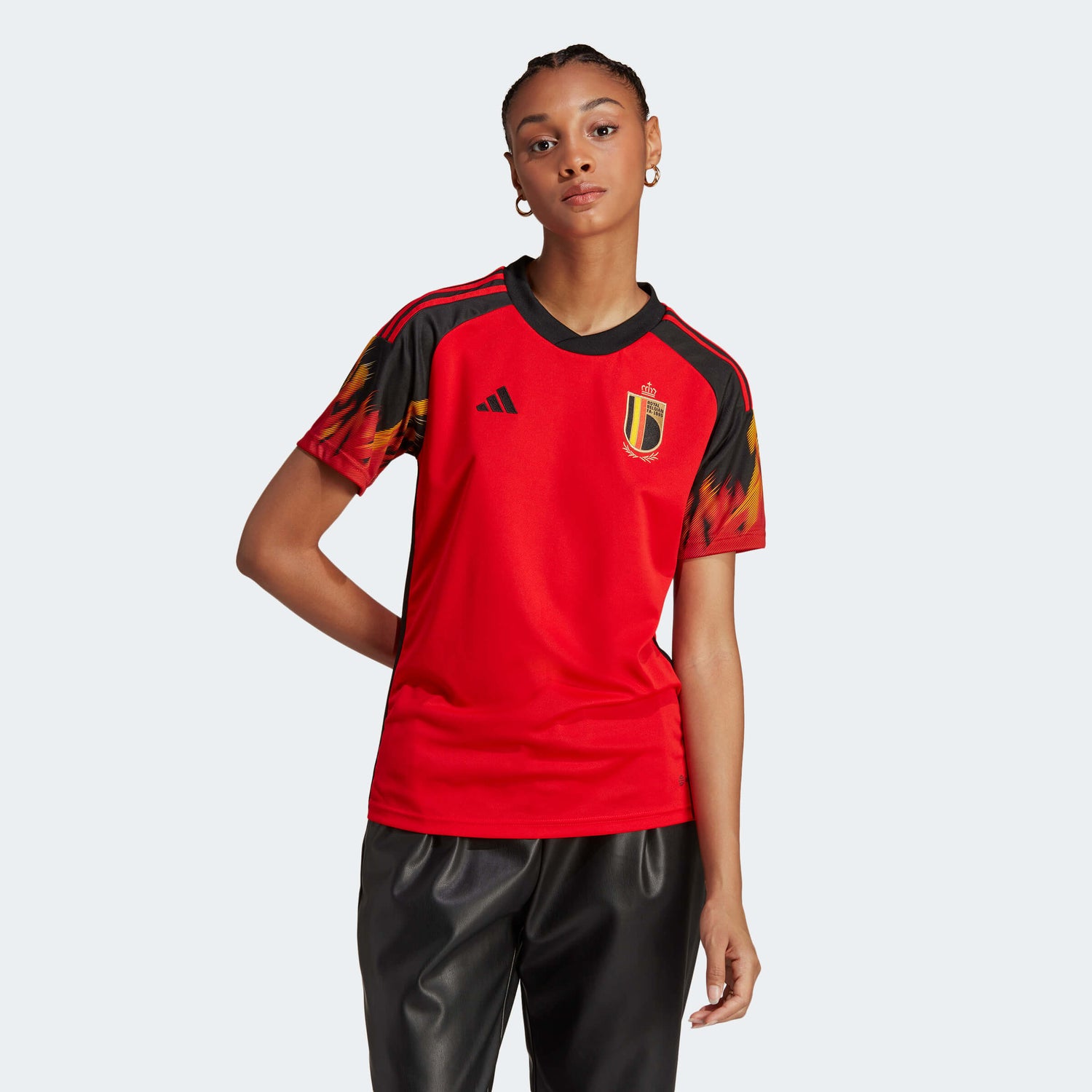 adidas 2022-23 Belgium Women's Home Jersey - Red-Black (Model - Front)
