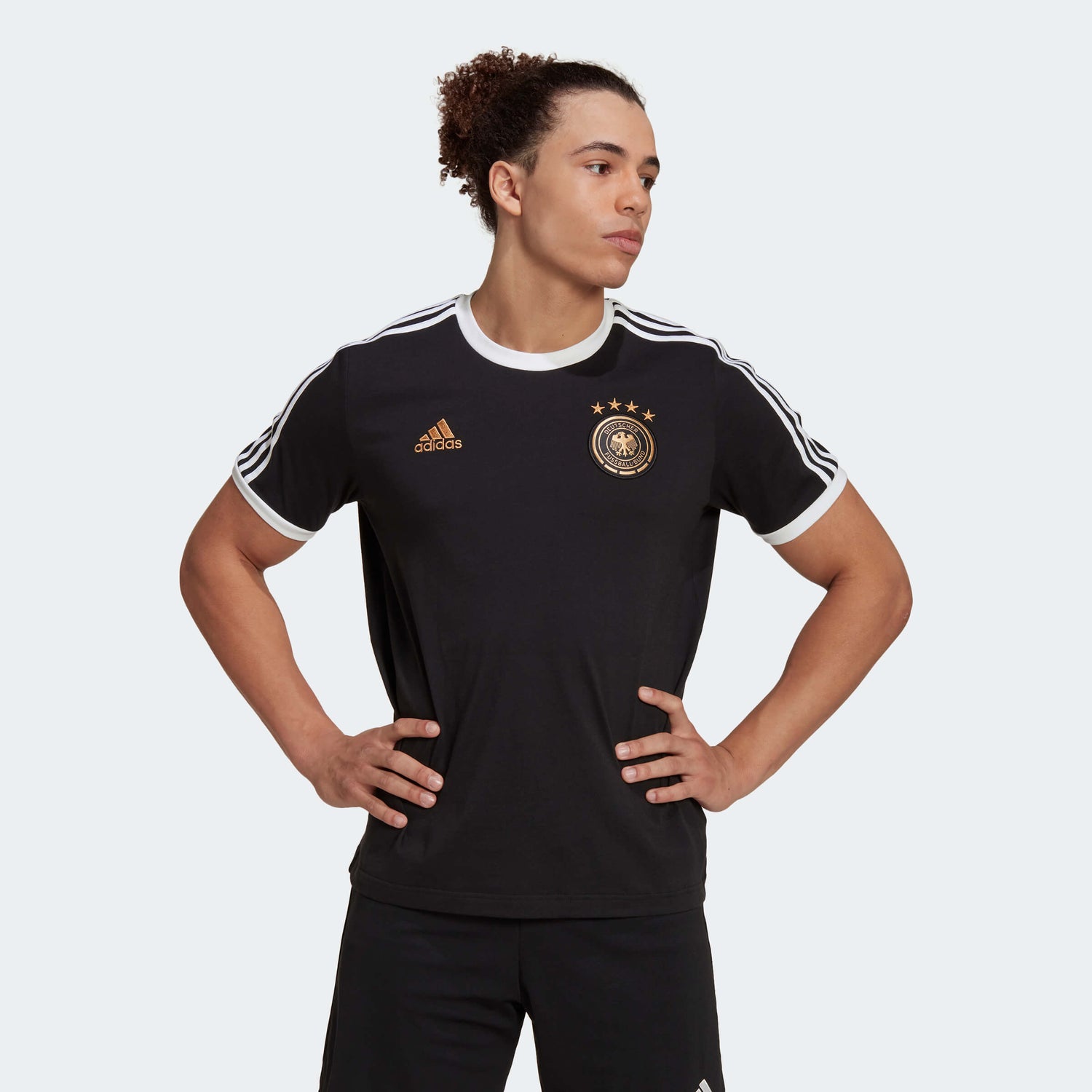 adidas 2022-23 Germany 3-Stripes Tee - Black-White (Model - Front)