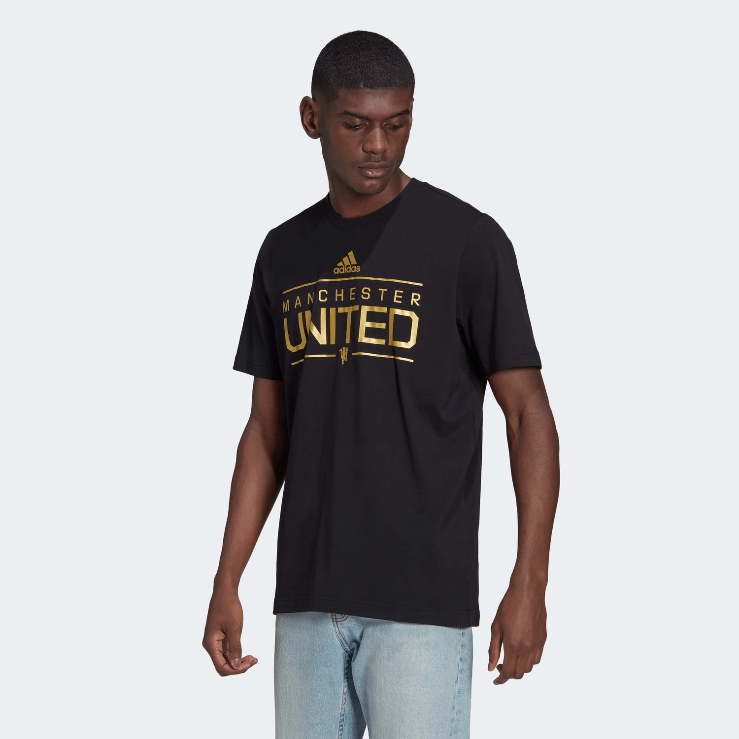 adidas 2022-23 Manchester United Graphic Tee - Black-Gold (Model - Front)
