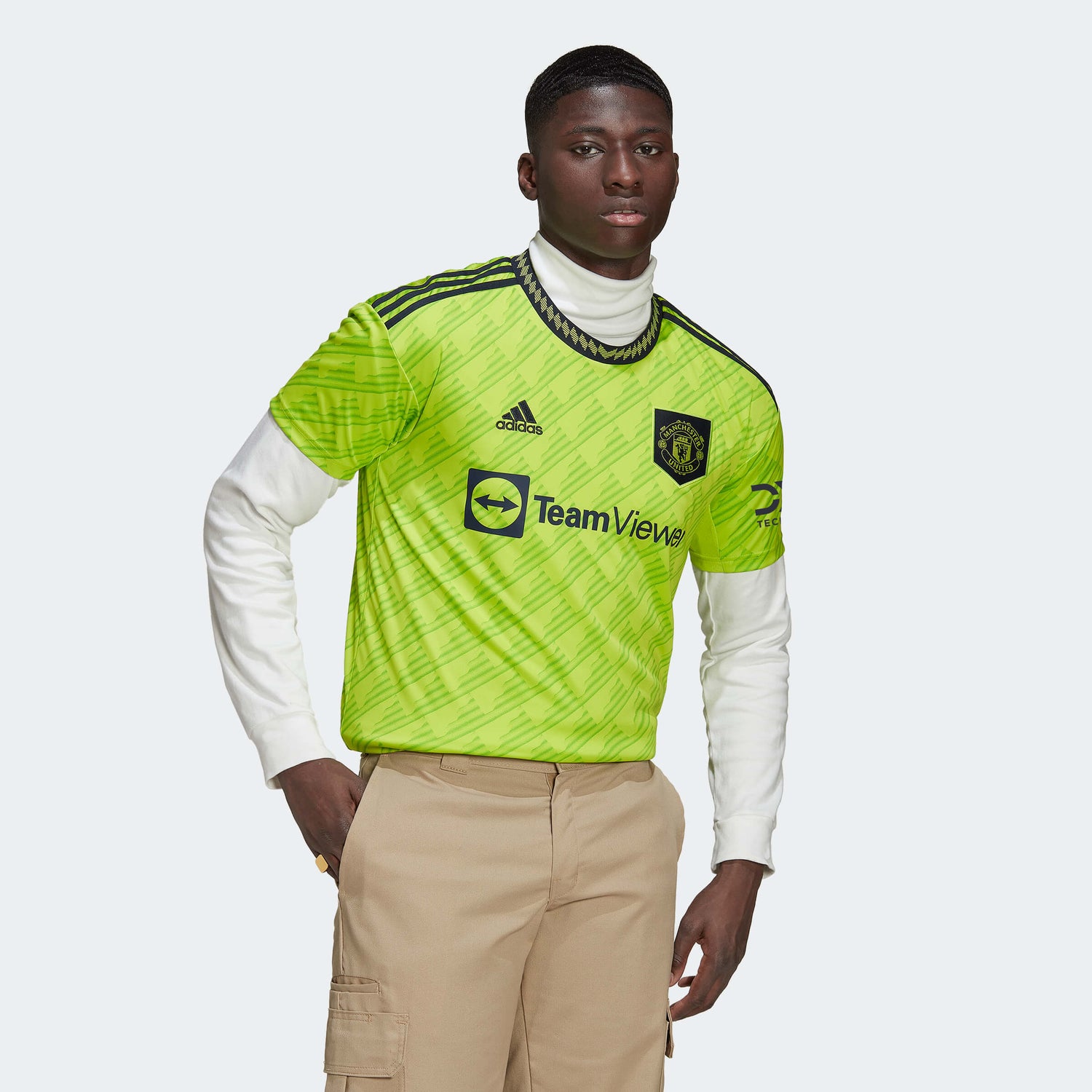 adidas 2022-23 Manchester United Third Jersey - Solar Slime (Model - Front)