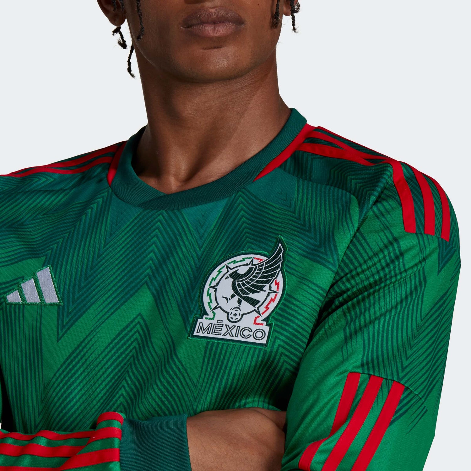 adidas 2022-23 Mexico Home Long-Sleeve Jersey - Green-Red (Detail 1)