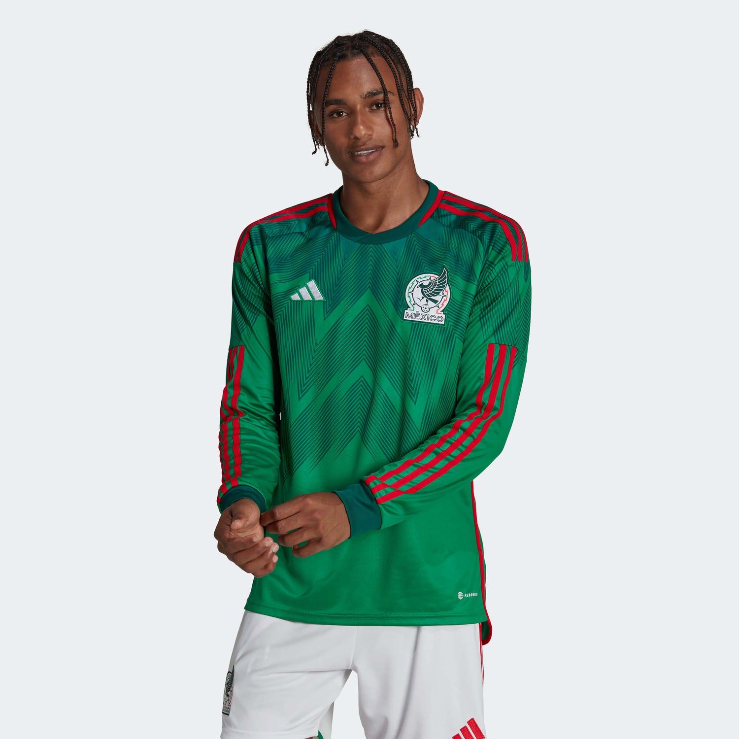 adidas 2022-23 Mexico Home Long-Sleeve Jersey - Green-Red (Model - Front)