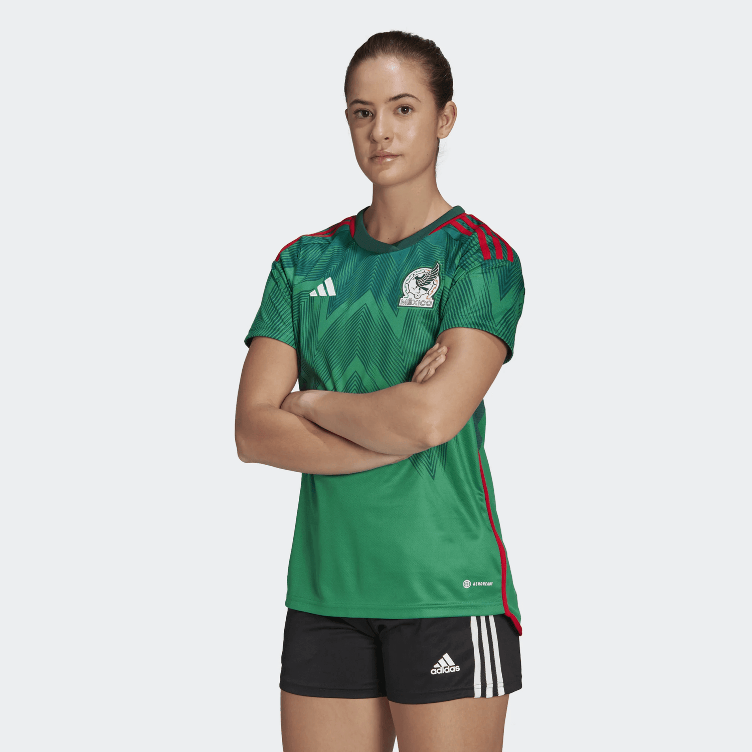 adidas 2022-23 Mexico Women's Home Jersey - Green-Red (Model - Front)